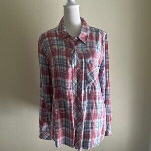 Rails Shirt Hunter Plaid Pink BlueWhite Button up Flannel Casual Top Boho SZM